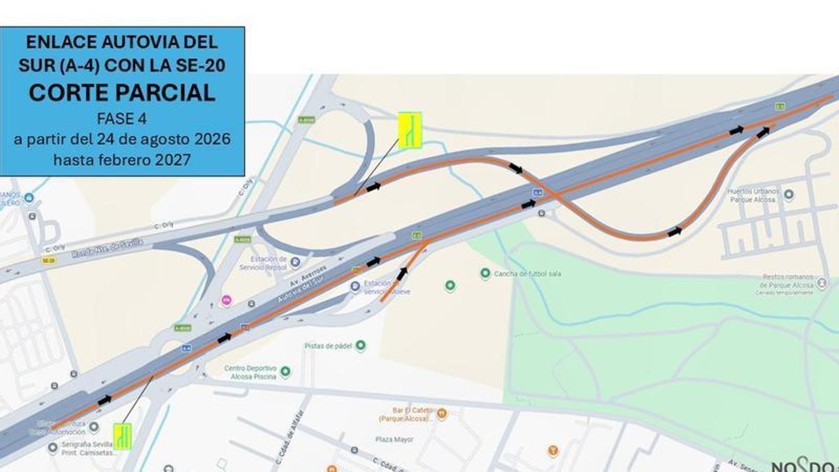 Corte parcial del enlace de la autovía A-4 con la SE-20