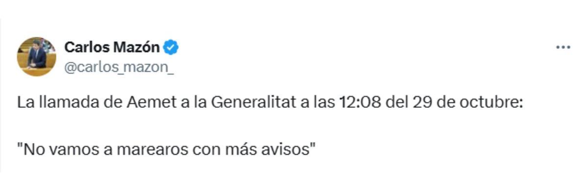 Tuit de Mazón del 12 de febrero de 2025.