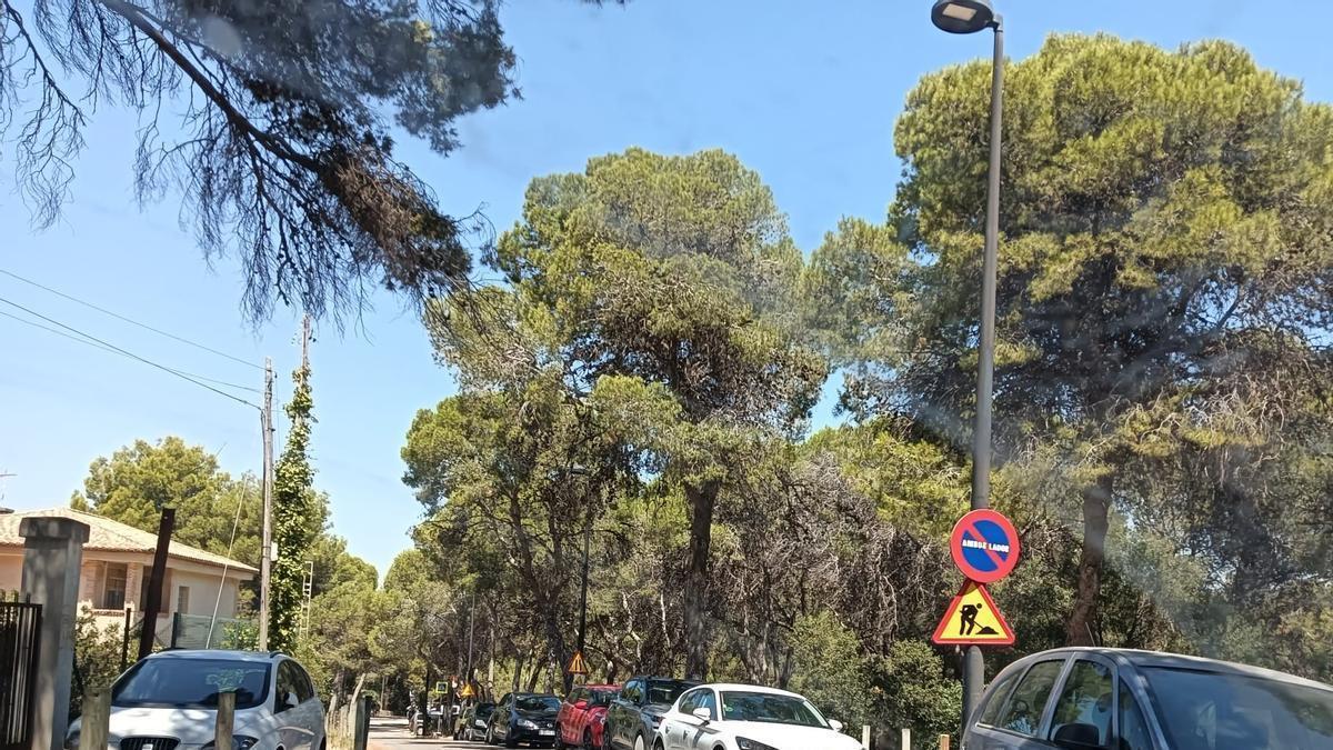 Los vehículos aparcados a un lado de la carretera.