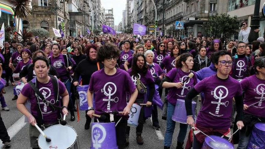 Mujeres de la Batukada feminista, ayer.