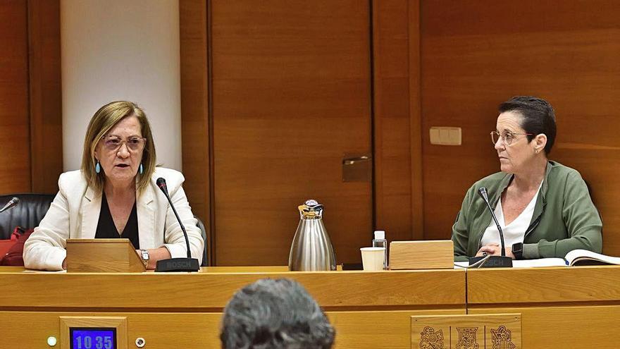 La fiscal delegada de Violencia contra la Mujer en València, Rosa Guiralt (izqda), ayer, durante su comparecencia en Las Corts.