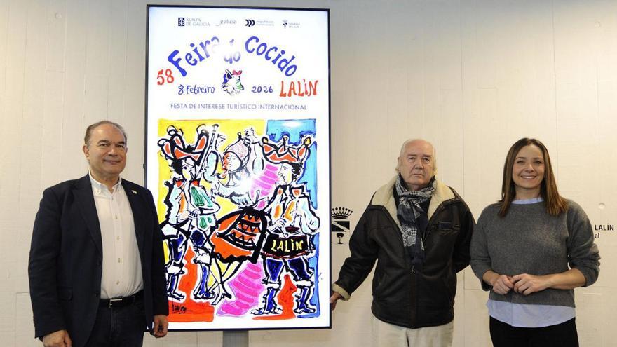 Crespo, Barreiro y Blanco, ayer, durante la presentación del cartel de la Feira do Cocido. |  Bernabé