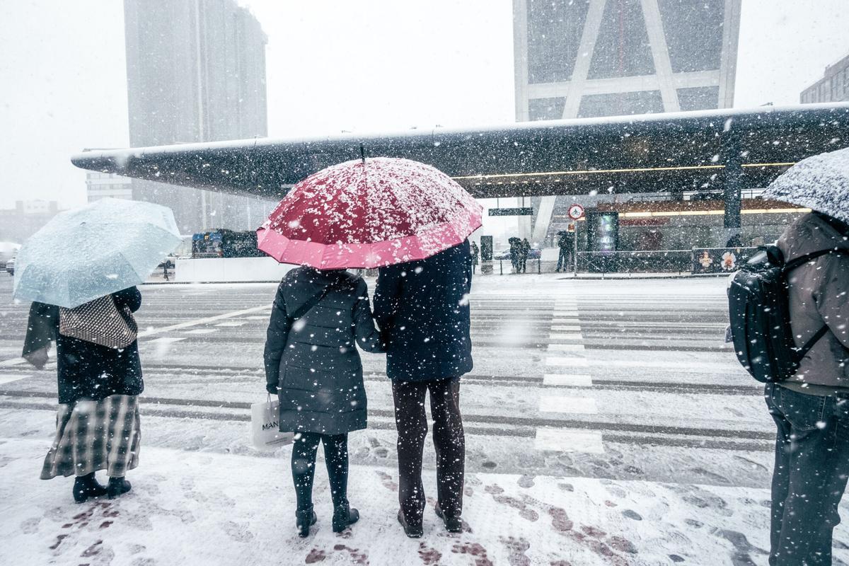 El centro de Madrid durante el temporal, a 28 de enero de 2026, en Madrid.