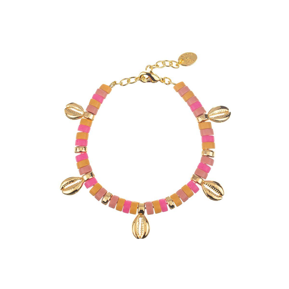 Pulsera de cuentas en rosa y conchas