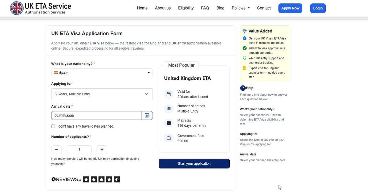 Formulario ETA para la entrada de viajeros en el Reino Unido. Este control sustituye al sellado de pasaporte en las fronteras británicas.
