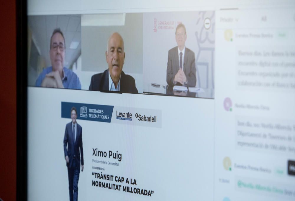 El presidente Ximo Puig en el Encuentro Telemático Levante-EMV/Sabadell