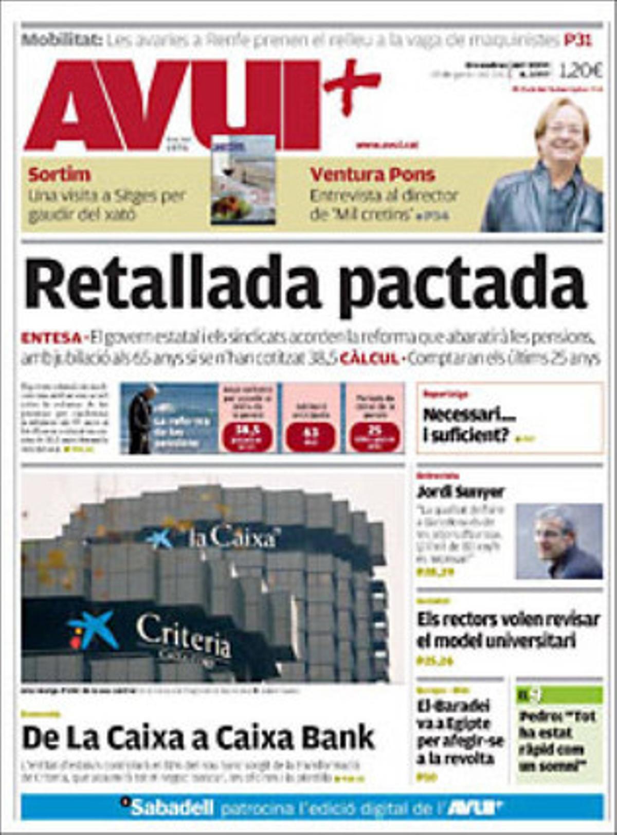 ’Avui’ destaca a més la tisorada de l’Estat al traspàs per a les polítiques socials, i que Rodalies torna a la normalitat: l’avaria és la norma.