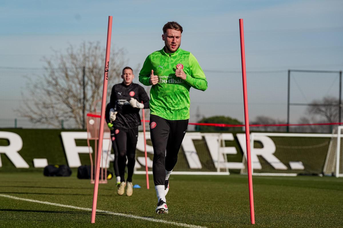 El màxim golejador de la plantilla amb sis gols, l’ucraïnès Vanat, durant l’entrenament d’ahir.