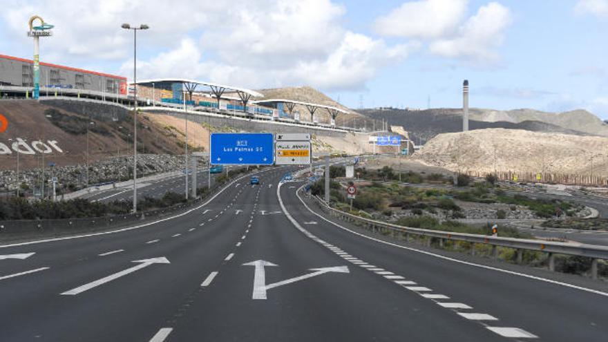 Imagen de la entrada a la capital grancanaria desde el Sur sin tráfico este fin de semana.