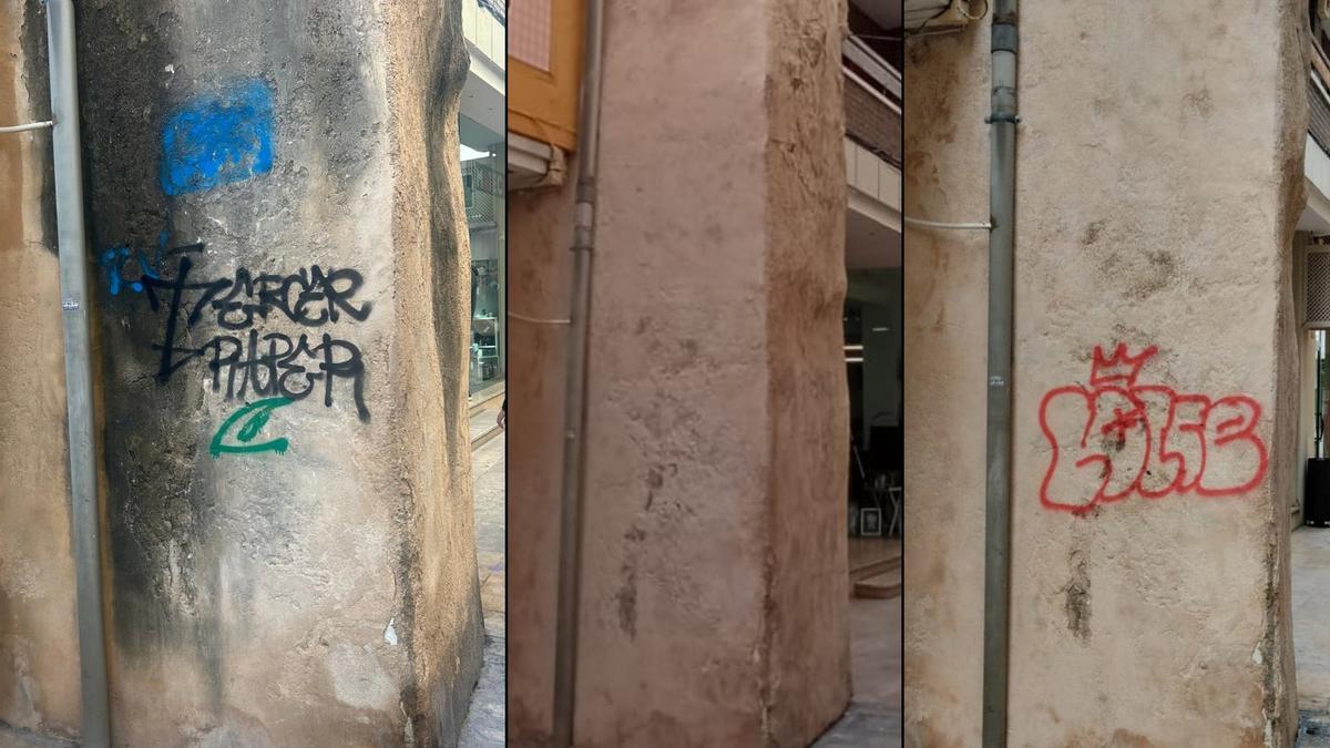 Situación en que se encontraba la muralla, después de la limpieza y con la nueva pintada