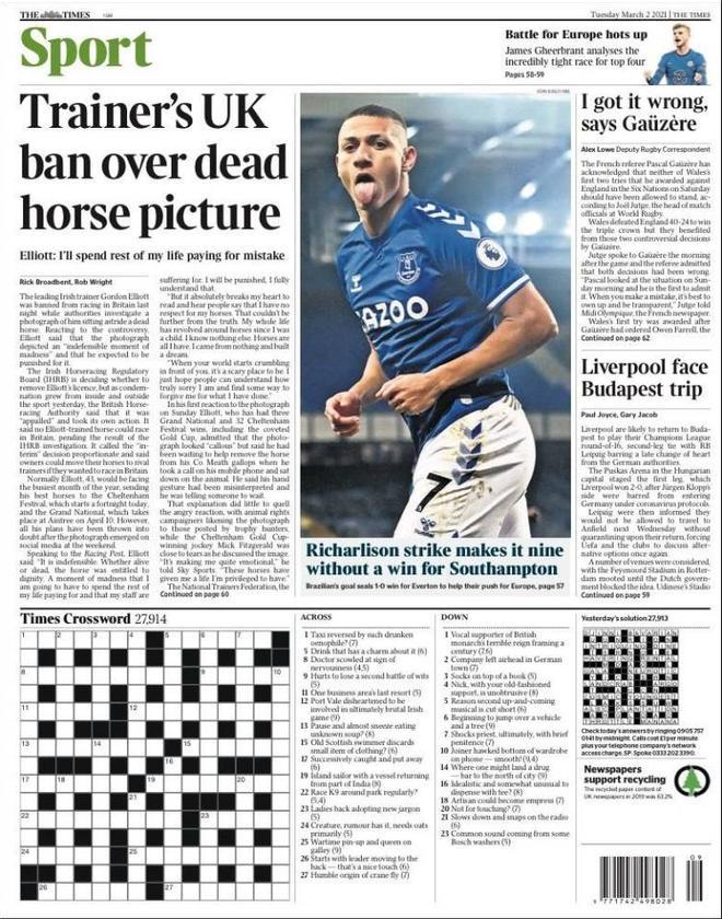 La portada de The Times Sport del 2/03/2021