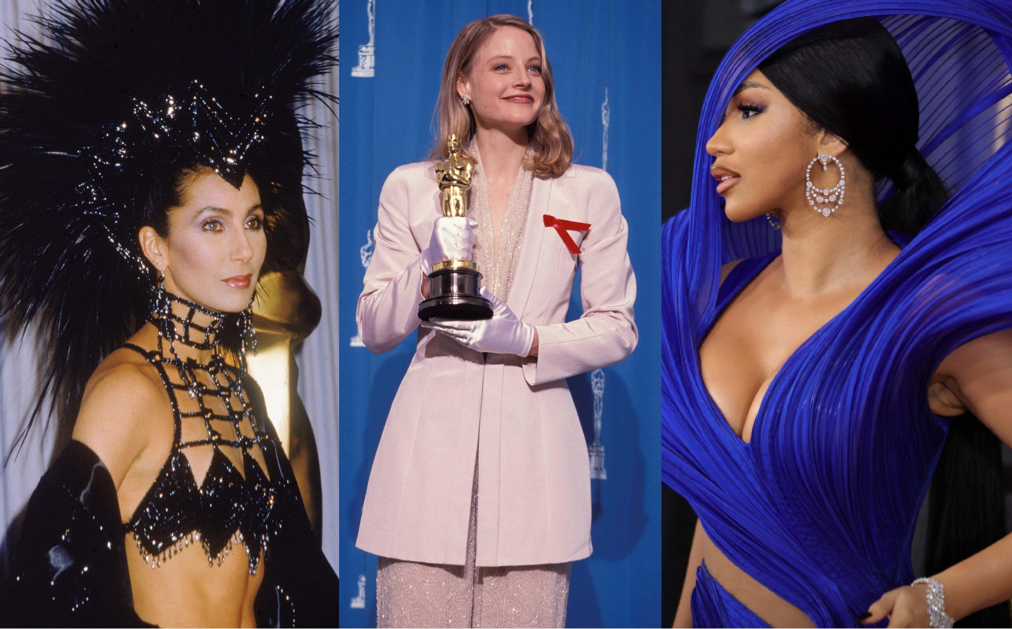 Cher en la gala de los Óscar de 1986, Jodie Foster en la gala de los Óscar de 1991 y Cardi B en los Grammys de 2023