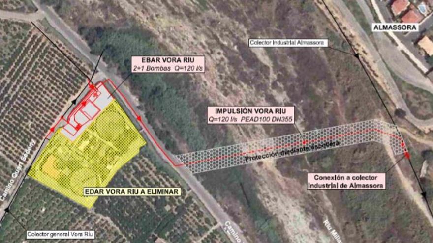 Una canalización conectará la estación de bombeo que se habilitará en el recinto de la actual depuradora Vora Riu de Vila-real al colector industrial de Almassora.