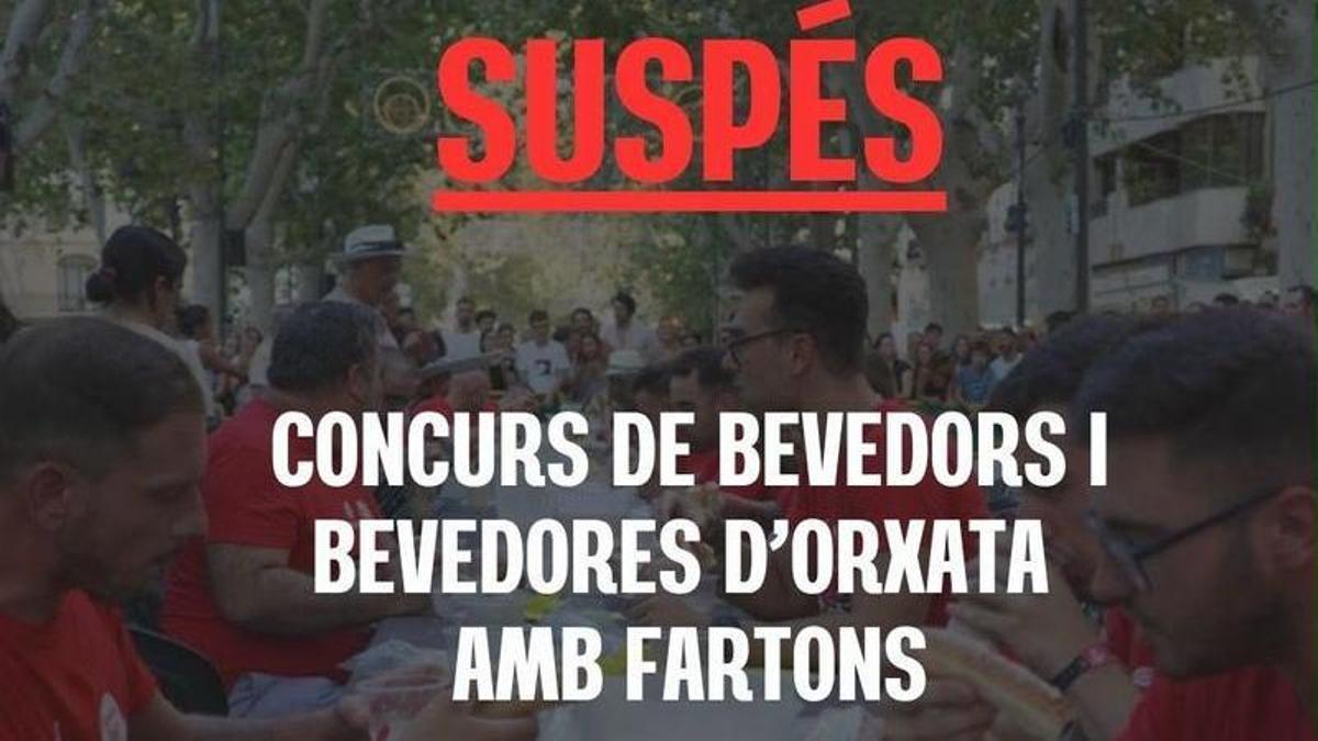 El concurso de comer horchata y beber fartons de Xàtiva, suspendido por las lluvias