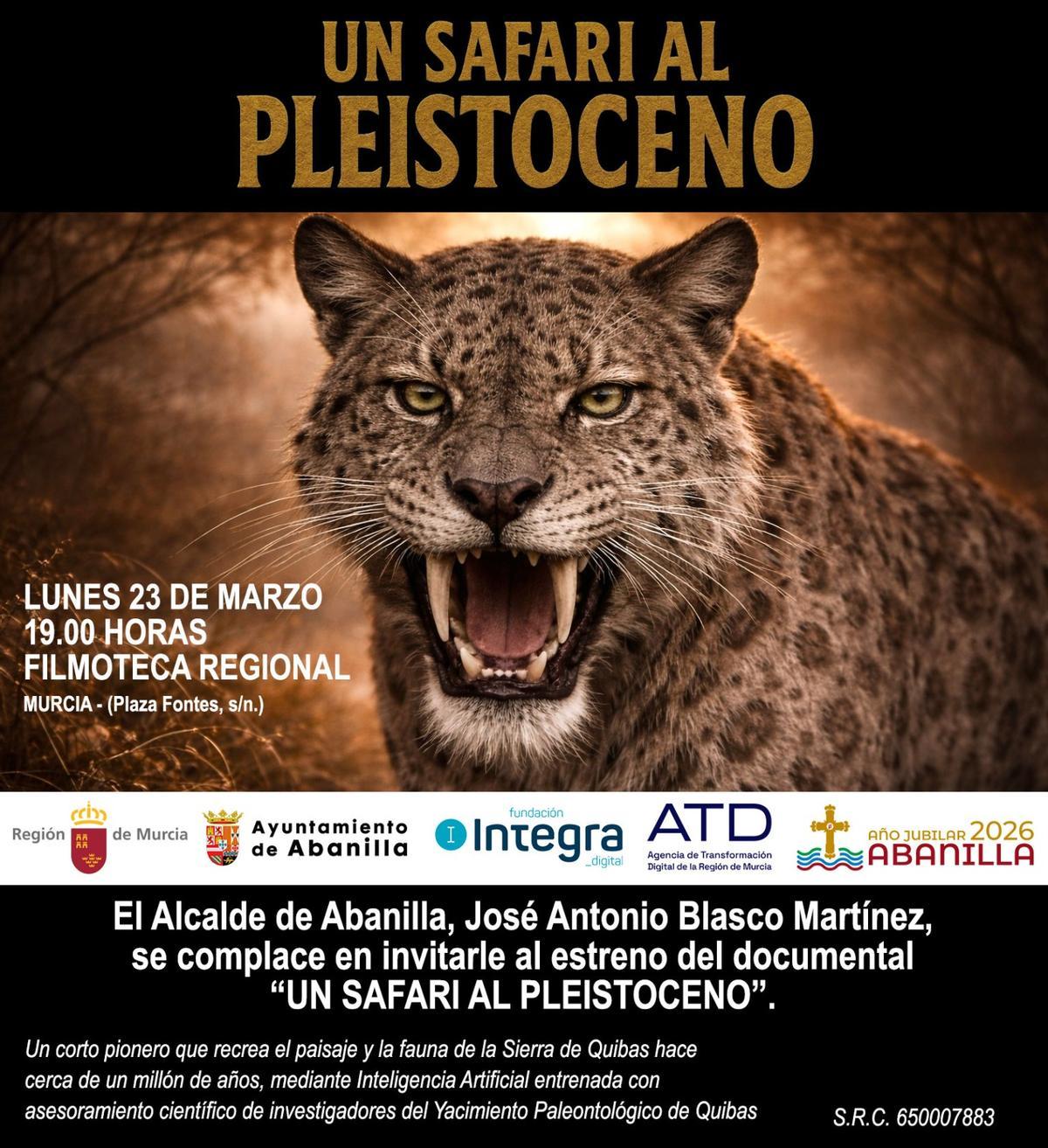 Cartel de 'Un safari al pleistoceno', en la Filmoteca Regional este lunes, 23 de marzo.