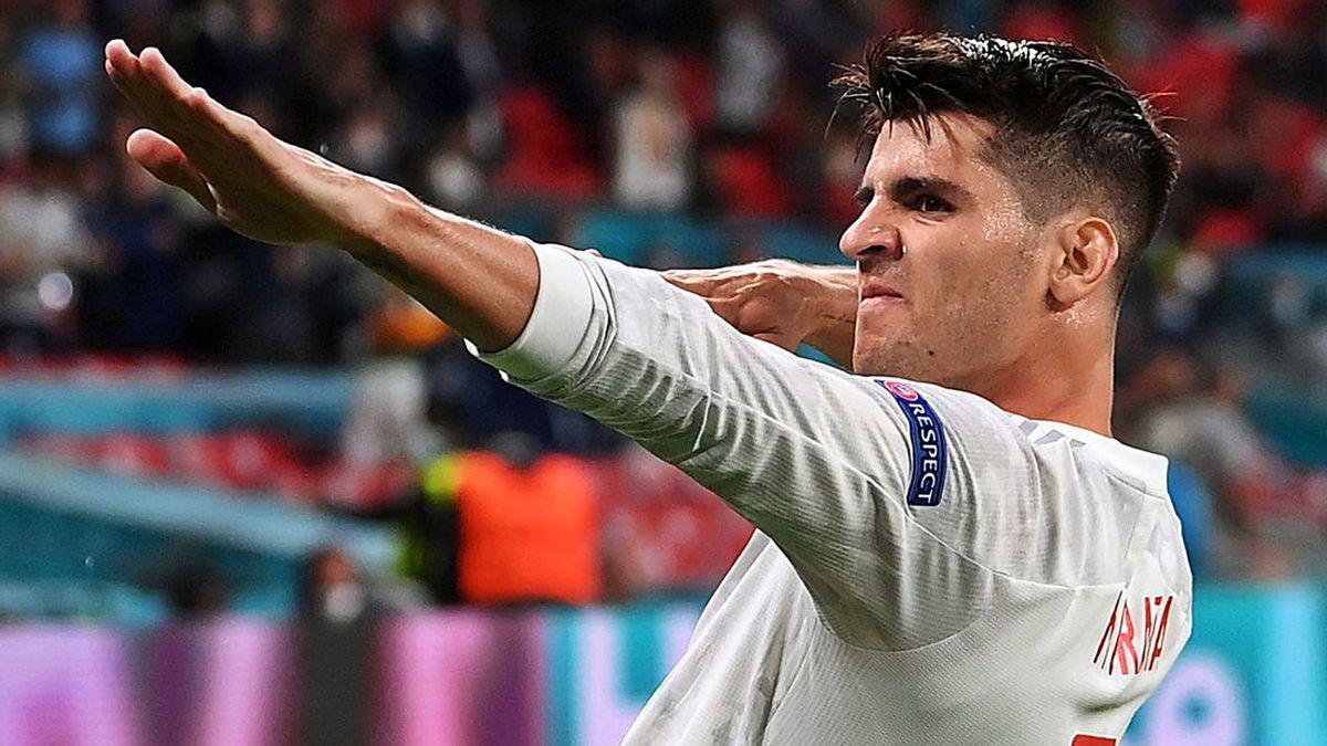 Álvaro Morata, celebrando un gol con la Selección