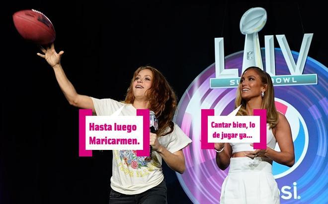 Shakira y Jennifer Lopez en la rueda de prensa de la Super Bowl