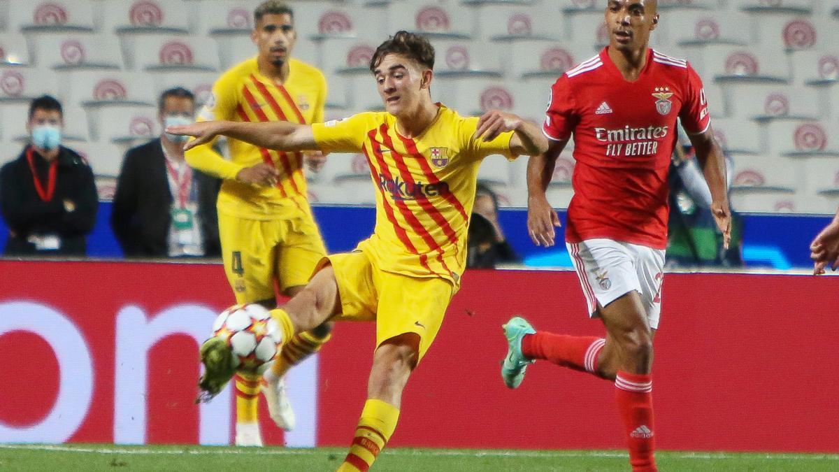 Gavi, en el partido de Champions ante el Benfica.