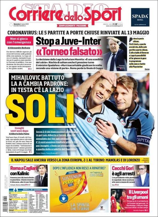 Esta es la portada de Il Corriere dello Sport del domingo 1 de marzo