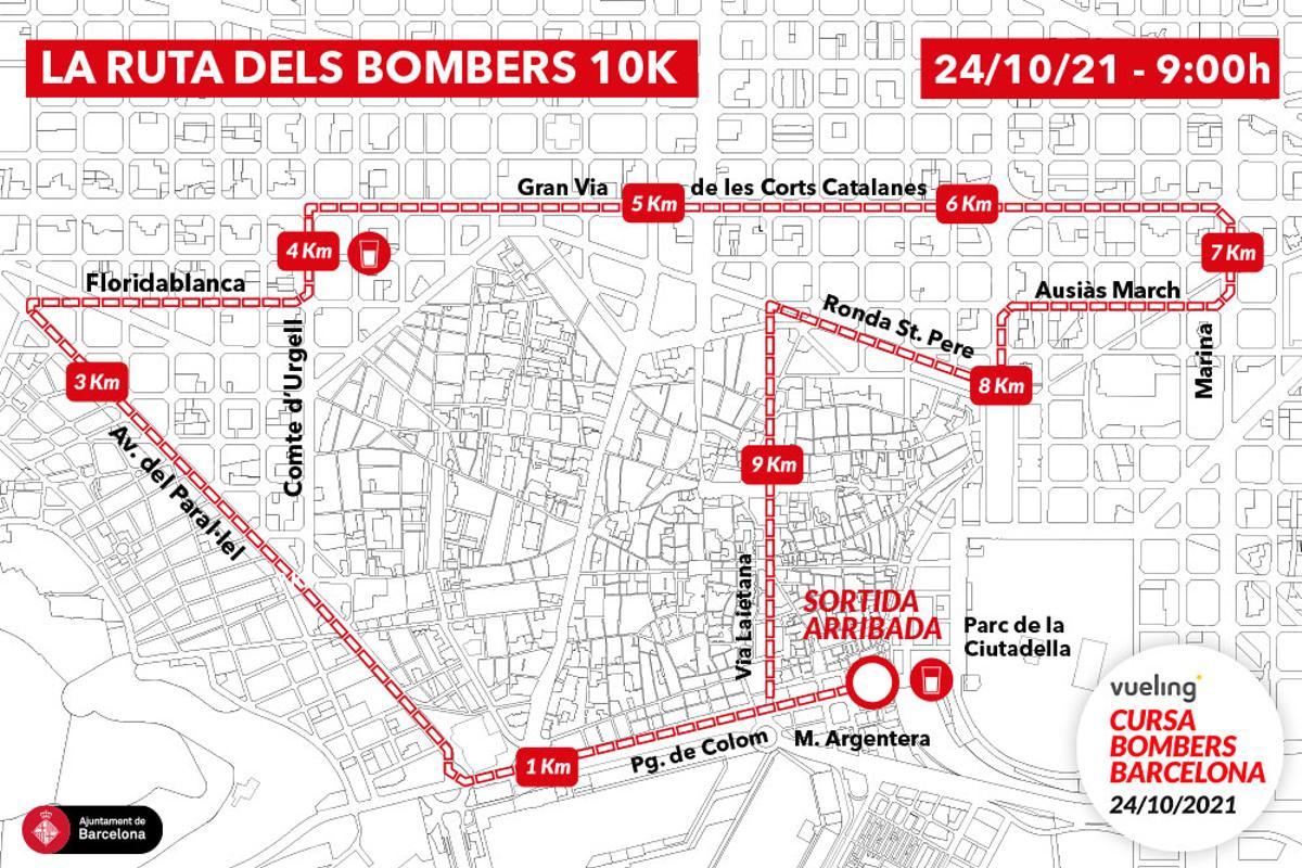 Recorregut i horaris de la Vueling Cursa de Bombers de Barcelona