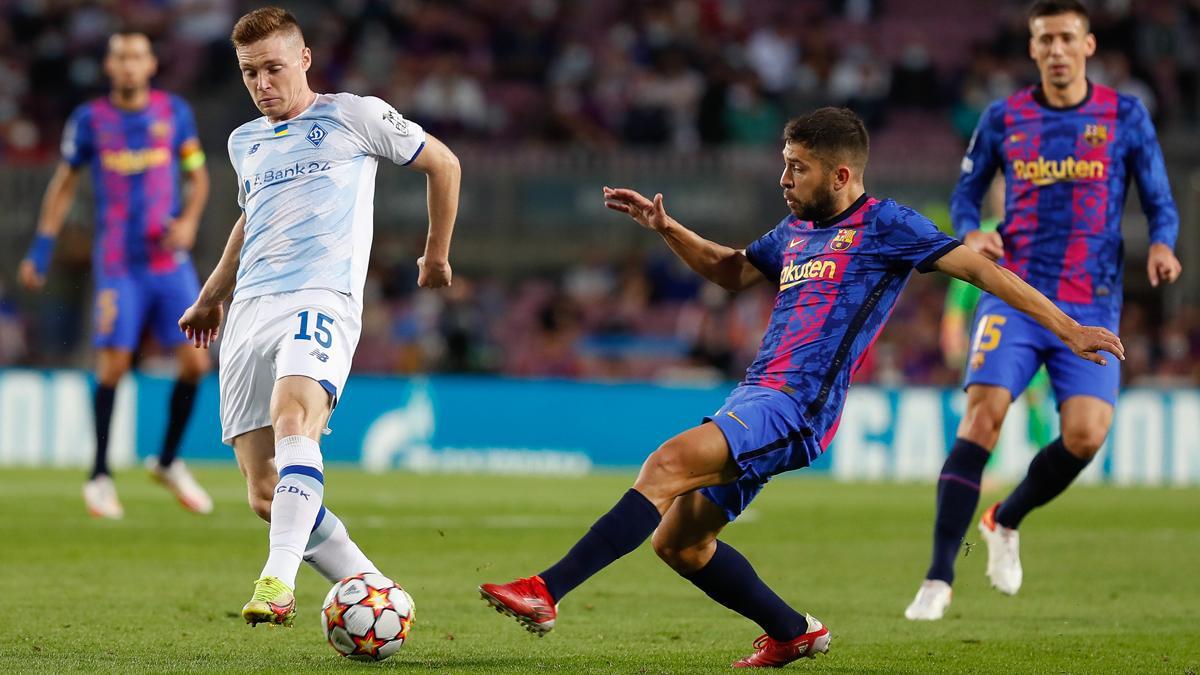 Jordi Alba, en una acción del último partido del FC Barcelona, el miércoles en el Camp Nou contra el Dinamo de Kiev