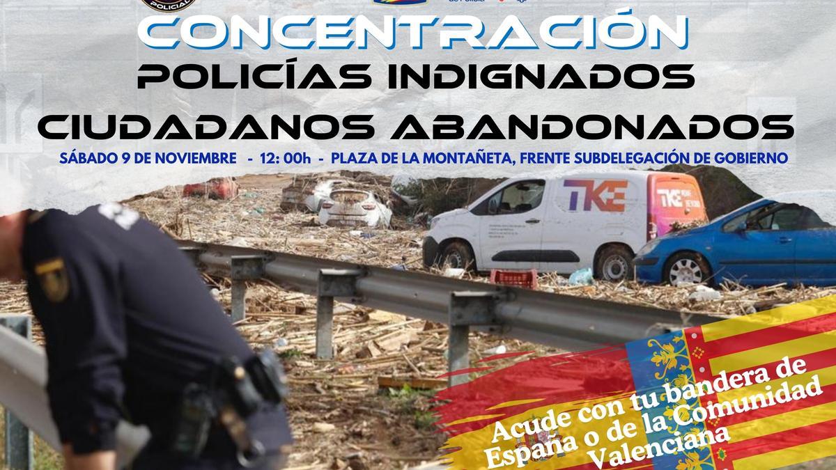 Cartel de la convocatoria de la concentración de policías nacionales en Alicante.