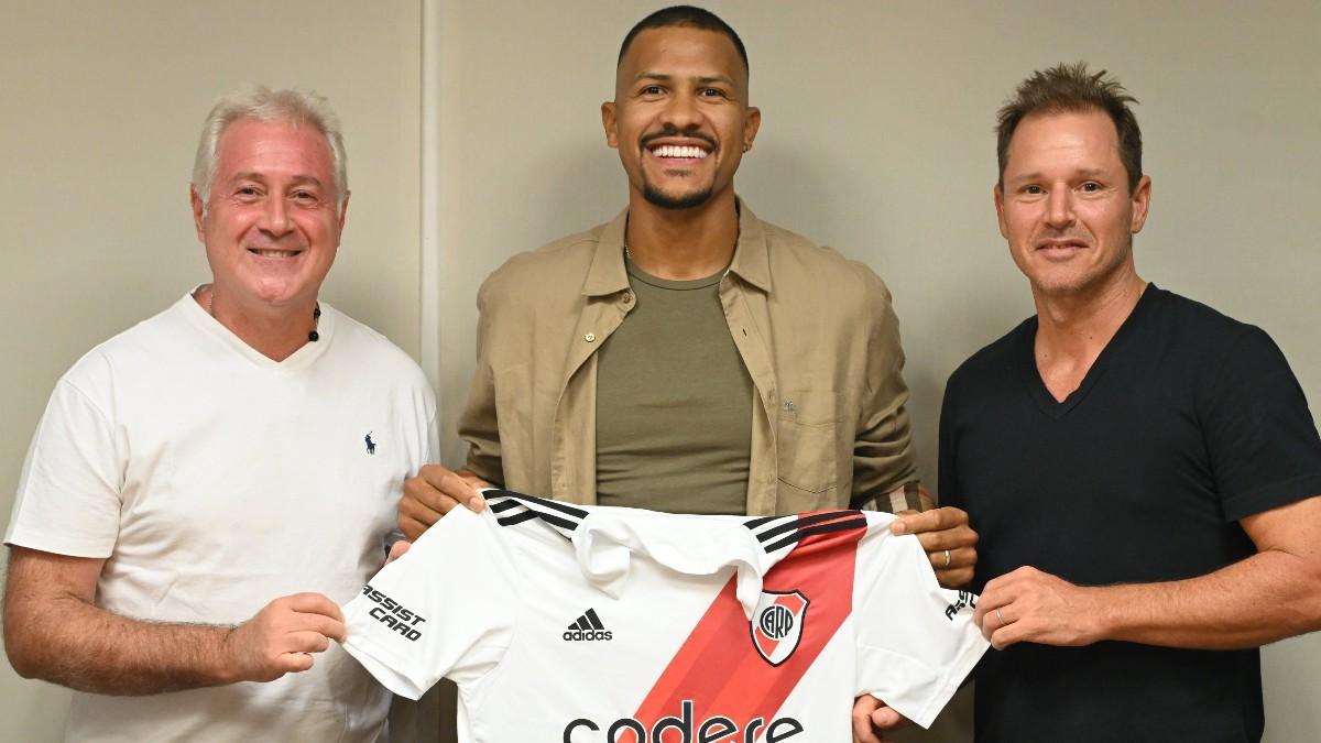 Rondón en su presentación con River