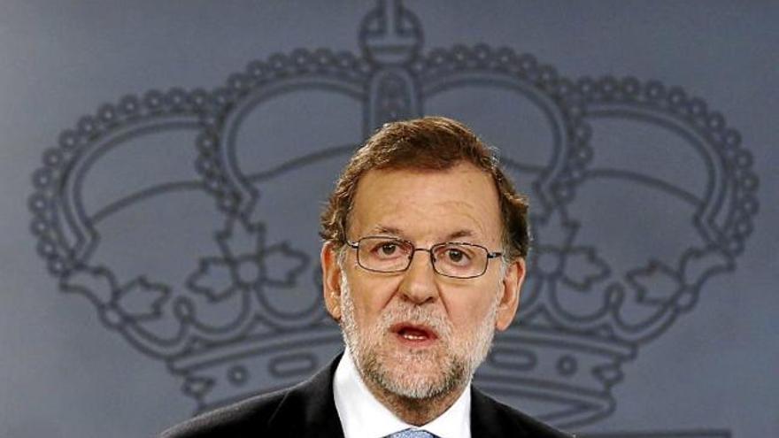 Mariano Rajoy, durant la seva compareixença d&#039;ahir a la Moncloa