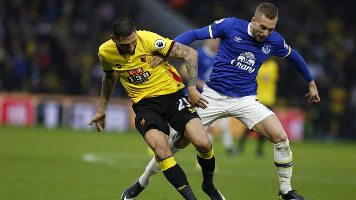 Deulofeu, con el Everton, en un partido contra el Watford