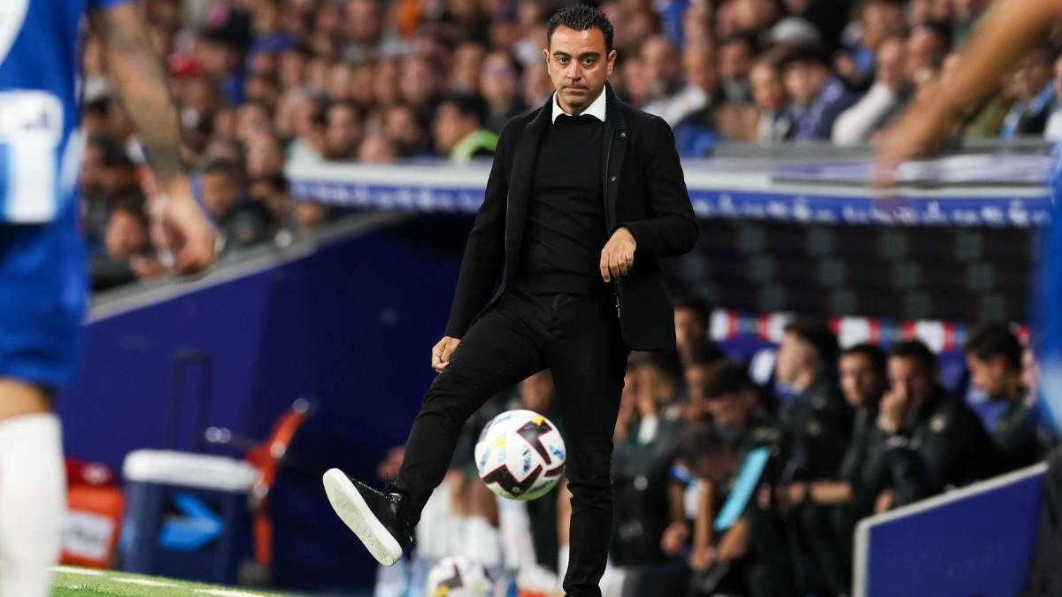 Xavi Hernández, en el derbi ante el Espanyol