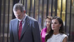 El Rey Felipe VI; la presidenta de Navarra, María Chivite, y la Reina Letizia, visitan la Catedral de Santa María la Real de Pamplona, a 8 de septiembre de 2023, en Pamplona, Navarra (España).