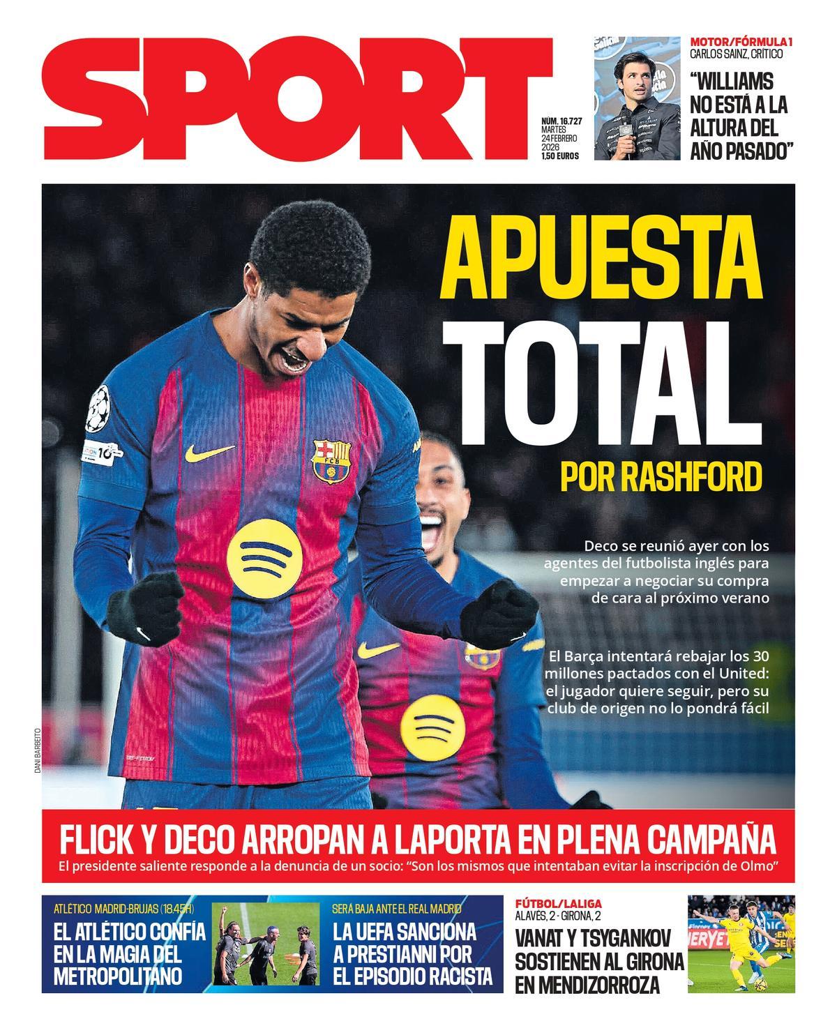 Esta es la portada de SPORT de hoy martes, 24 de febrero de 2026