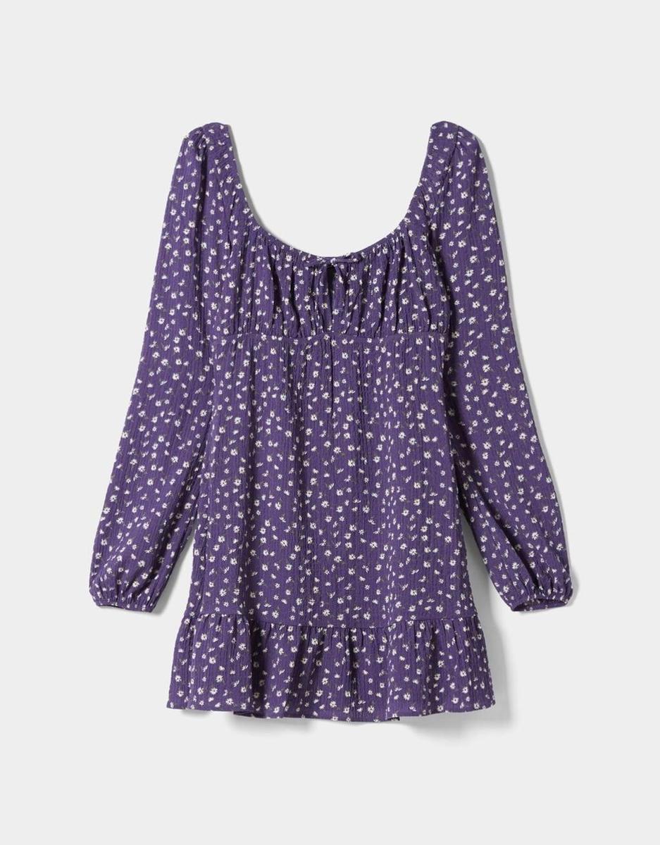 Vestido mini manga larga print