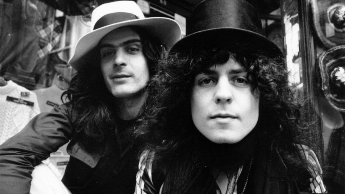 El percusionista Mickey Finn y el guitarrista y cantante de T. Rex, Marc Bolan