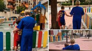 La mujer británica residente en l´Alfàs, con su hijo de siete años.