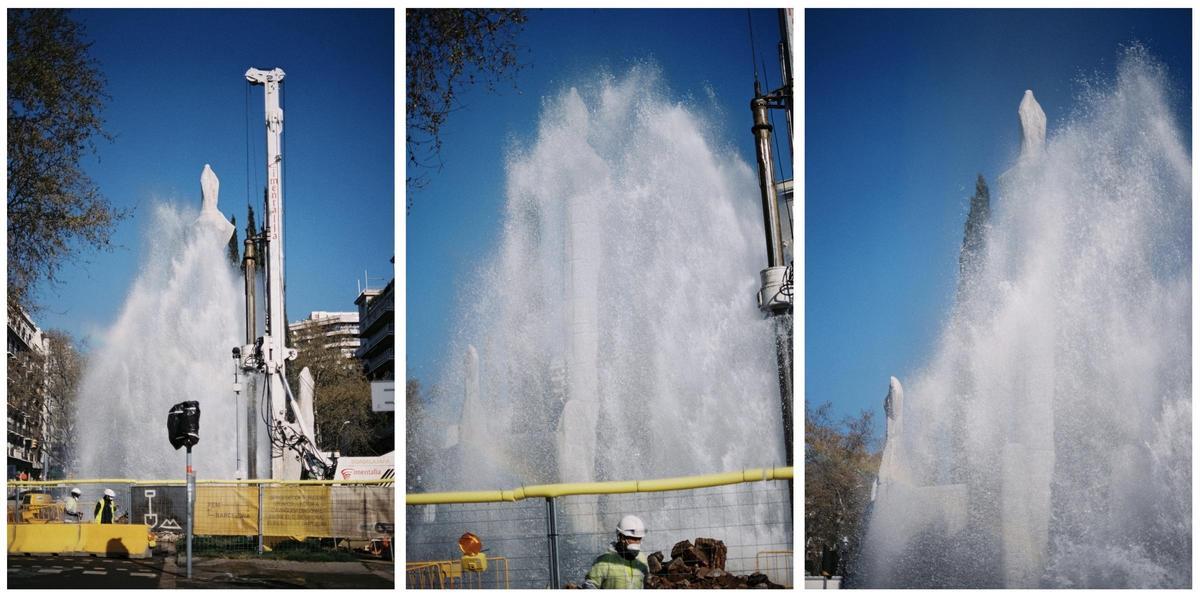 El monumento a Jacint Verdaguer, el día en que durante una fuga de agua pareció emerger la Atlántida.