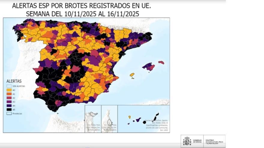 Iimagen facilitada por el Ministerio, con los últimos datos de evolución de gripe aviar.