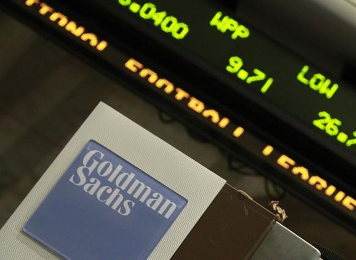 Una etiqueta de Goldman Sachs, a la Borsa de Nova York. Una etiqueta de Goldman Sachs, a la Borsa de Nova York.