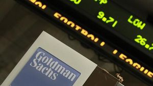 Una etiqueta de Goldman Sachs, a la Borsa de Nova York.