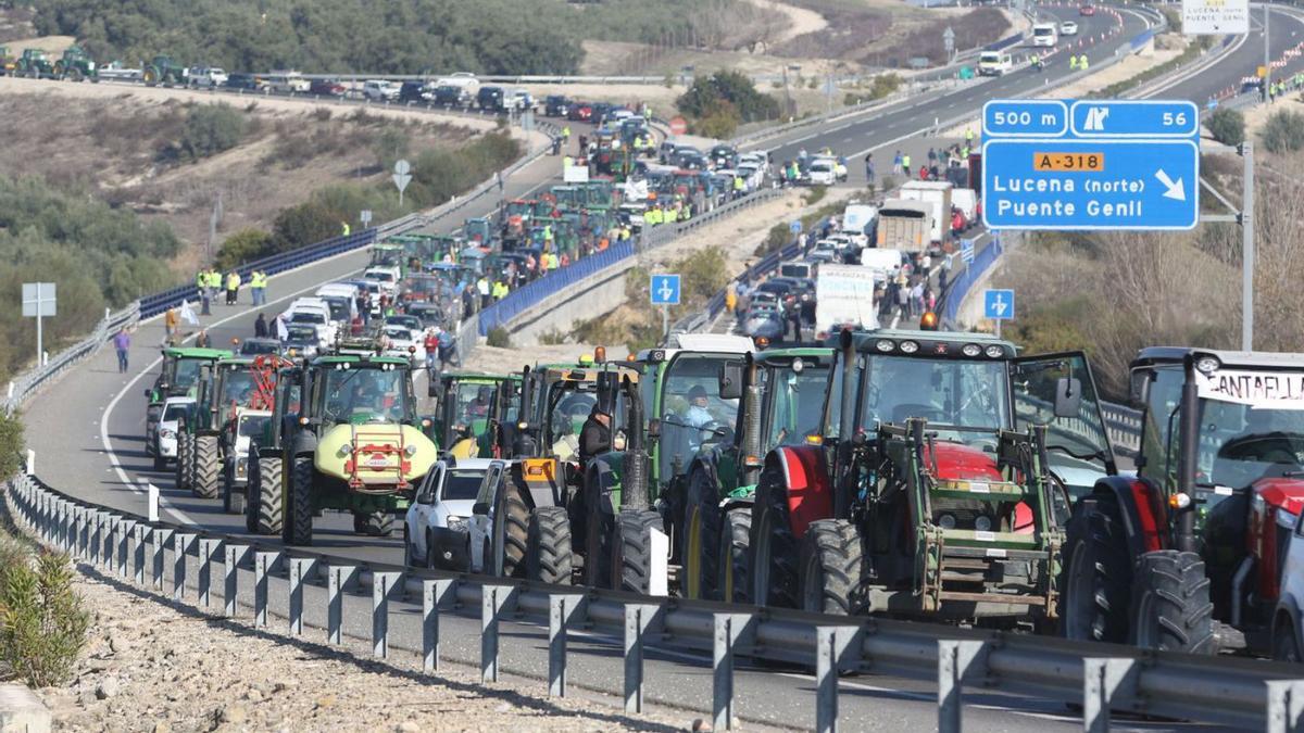 Tractorada en Lucena: Los agricultores se movilizaron contra los bajos precios a inicios del 2020.