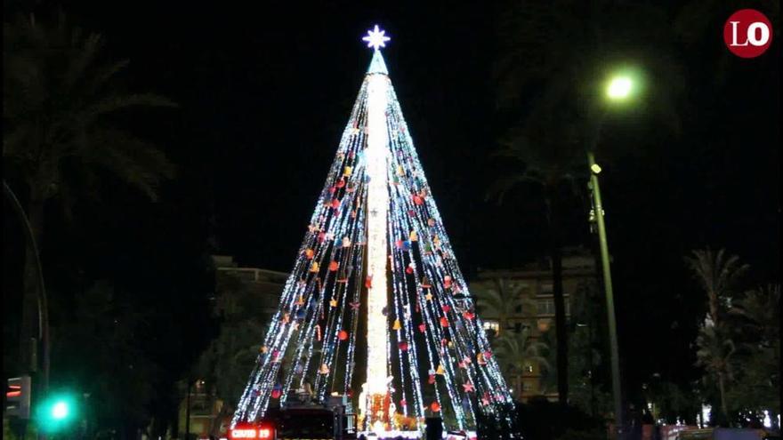 El árbol de Navidad de la Circular ya ilumina Murcia