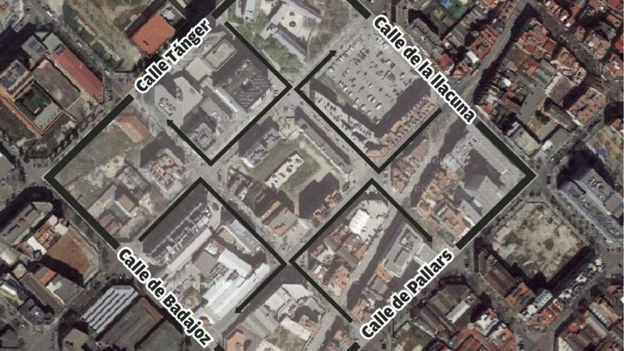 Zona de Poblenou en la que se ensayará la primera supermanzana de Barcelona, con indicación del tráfico.