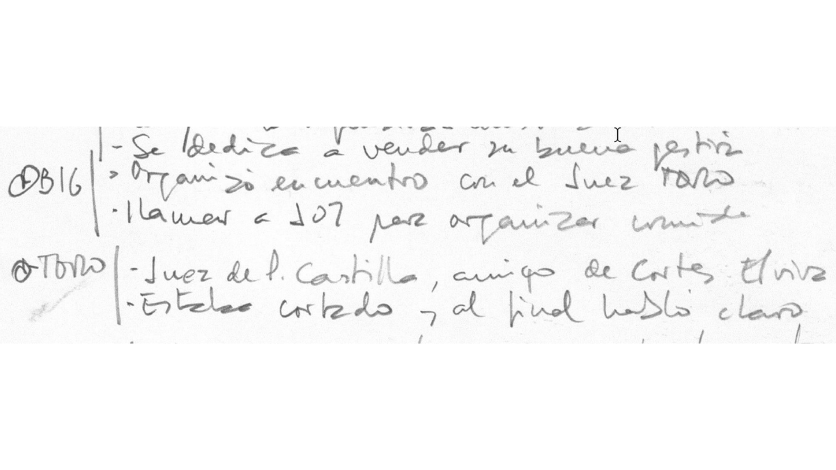Anotaciones de Villarejo sobre el juez Toro.