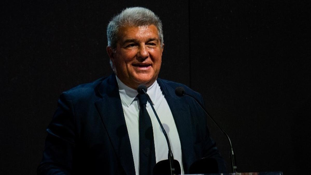 Joan Laporta, en su intervención ante el Senat del Barça en el Auditori 1899 del Camp Nou.