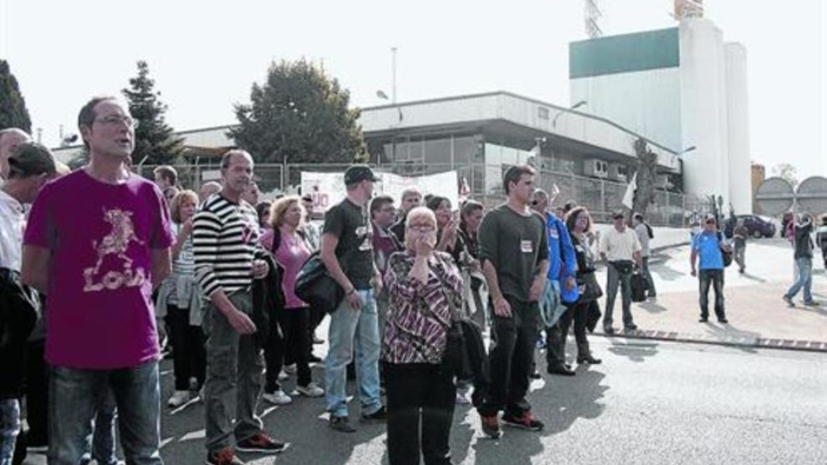 Protesta de los trabajadores de Panrico de la planta de Santa Perpètua, el pasado octubre.
