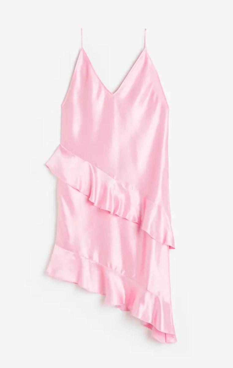 Vestido lencero de satén con volantes de H&M