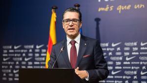 Josep Vives, portavoz del Barça, en una comparecencia en la sala de prensa.