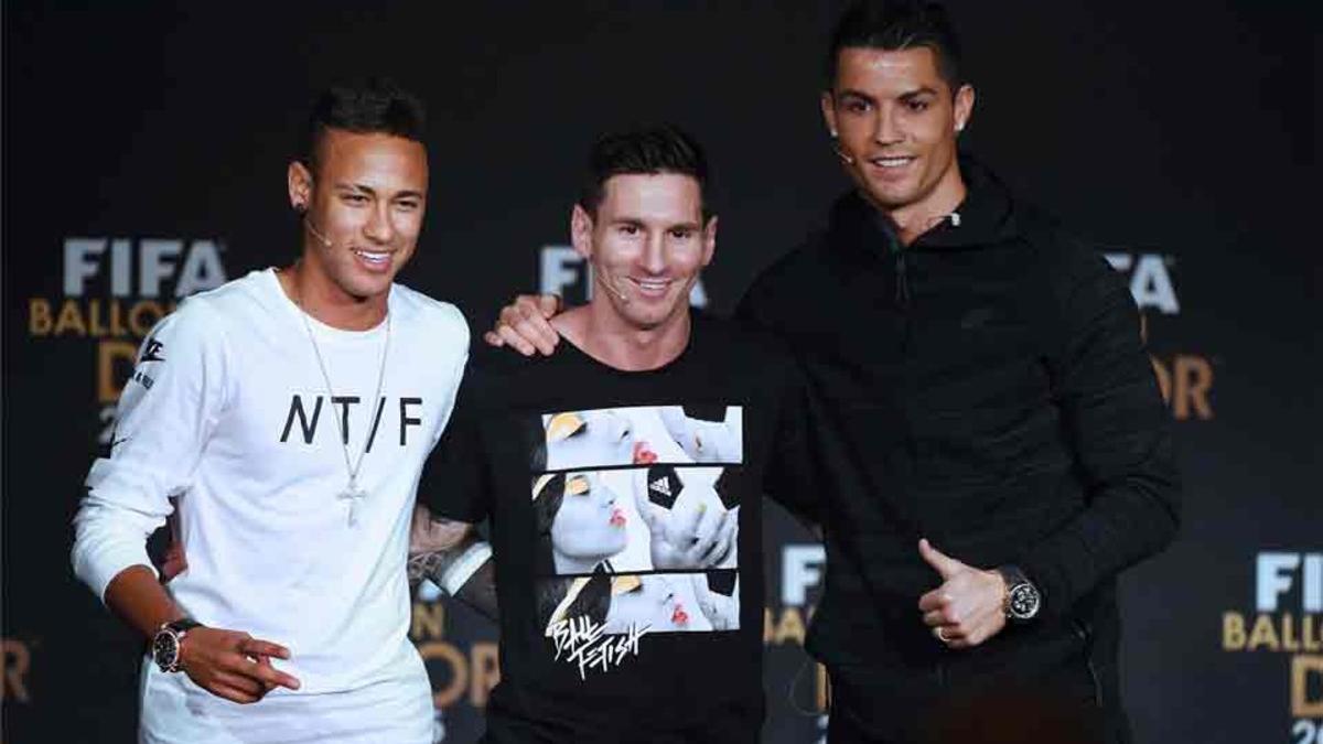 Neymar, junto a Messi y Cristiano Ronaldo