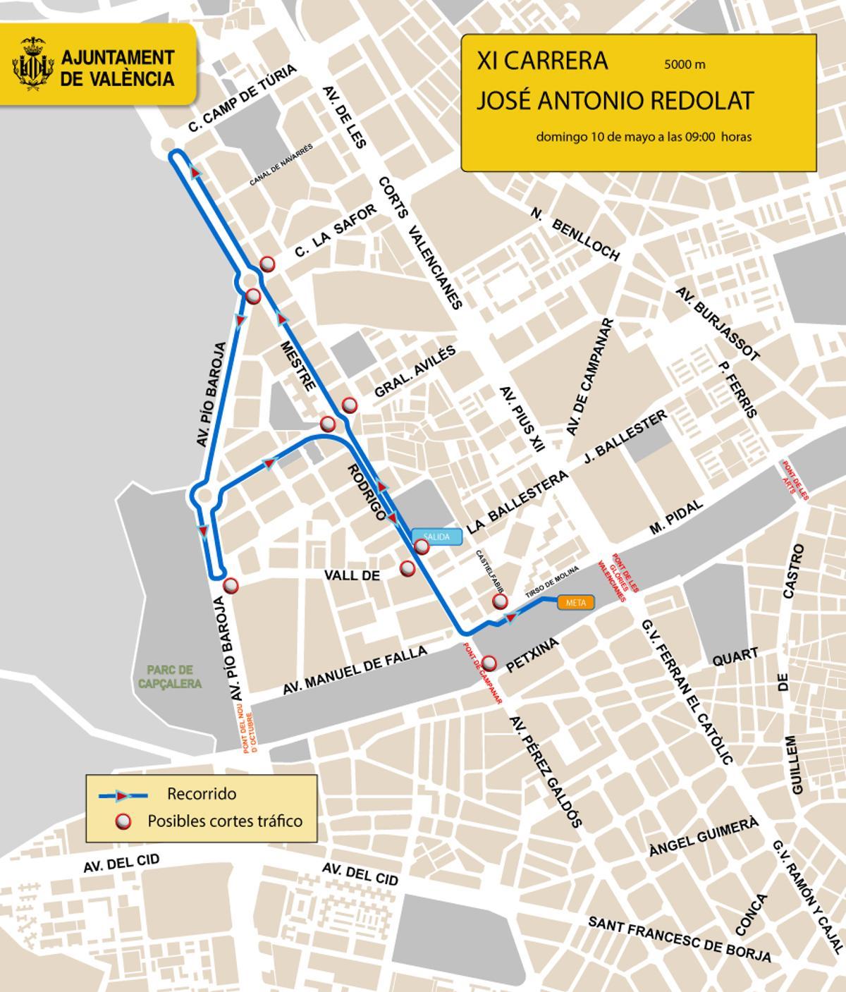Itinerario y cortes de tráfico por la carrera José Antonio Redolat