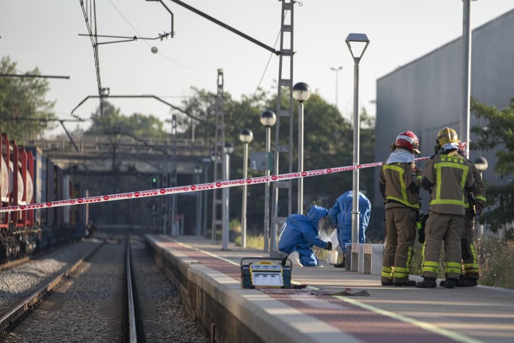 Fuita d'una matèria perillosa en un tren de mercaderies a Riudellots de la Selva